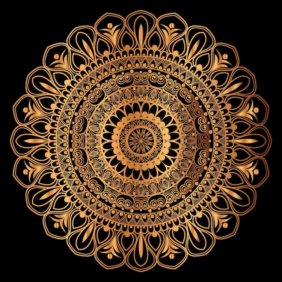 gouden mandala ontwerp met een zwart achtergrond vector