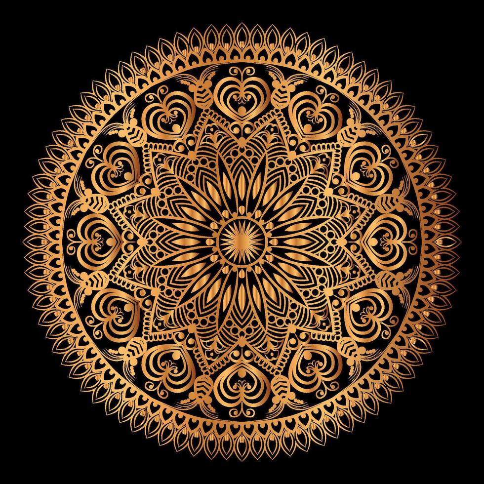 gouden mandala ontwerp met een zwart achtergrond vector