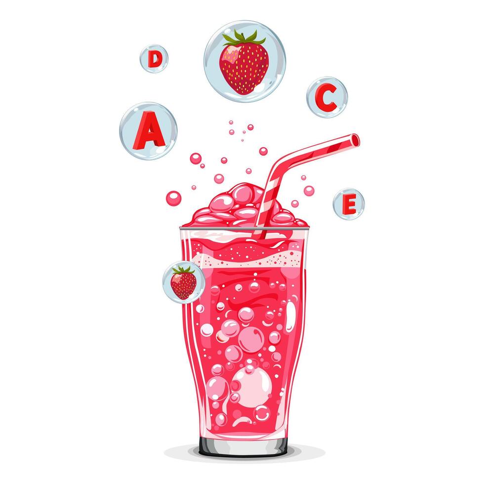 gezond rood aardbei zuurstof cocktail met lucht bubbels. geïsoleerd illustratie Aan wit achtergrond. zomer drinken voor vlak ontwerp van kaarten, folder, banier, presentaties, logo, uitverkoop, poster vector