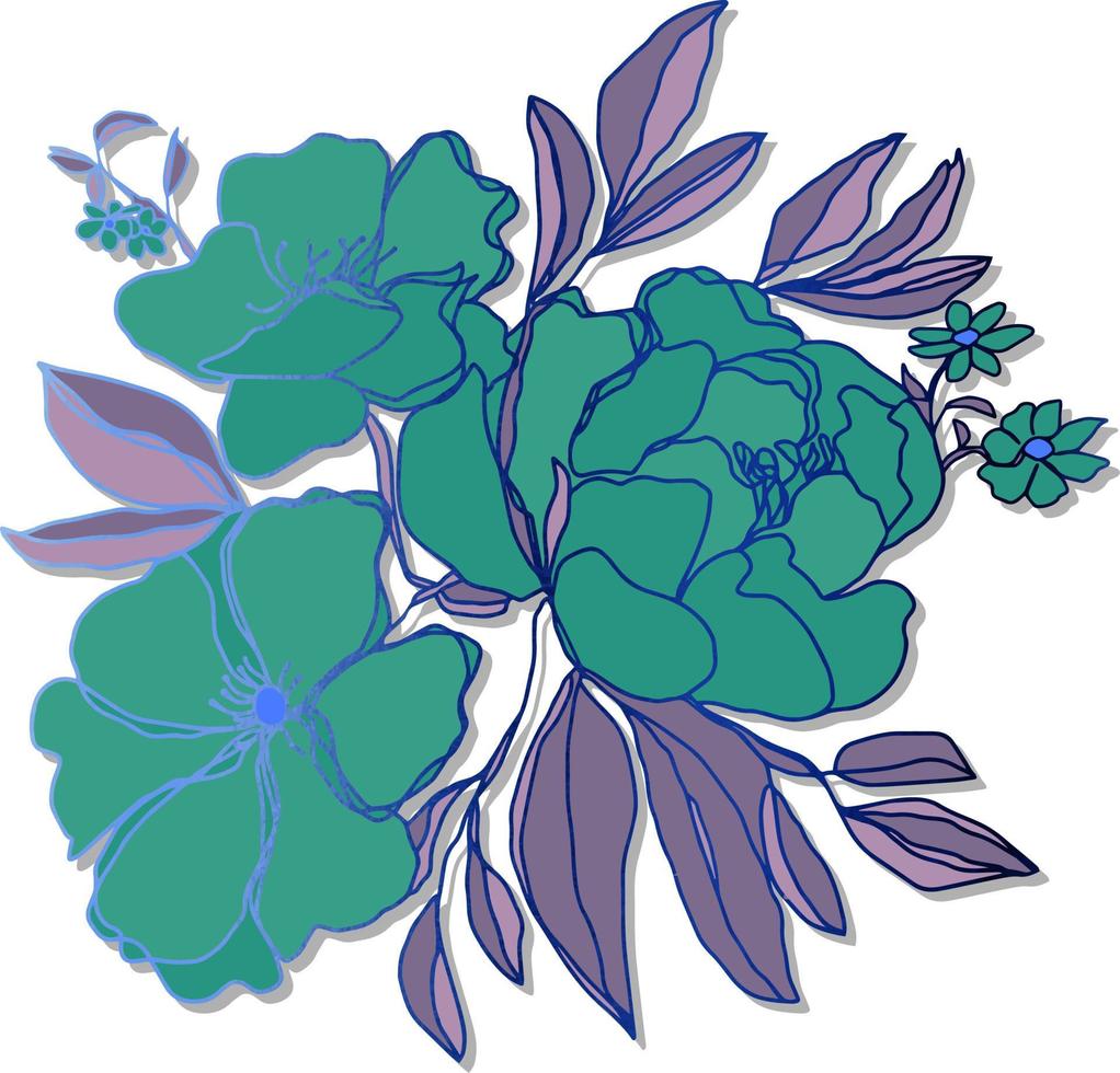 pioen bloemknoppen tak met bladeren en kleine bloemen geïsoleerde vector background