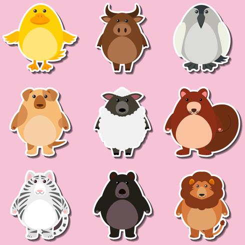 Stickerontwerp met wilde dieren vector