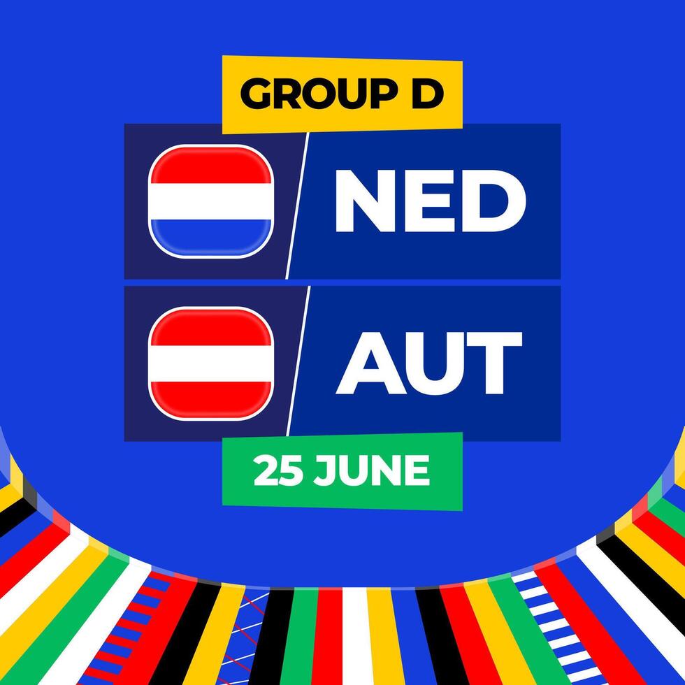 Nederland vs Oostenrijk Amerikaans voetbal 2024 bij elkaar passen versus. 2024 groep stadium kampioenschap bij elkaar passen versus teams intro sport achtergrond, kampioenschap wedstrijd vector