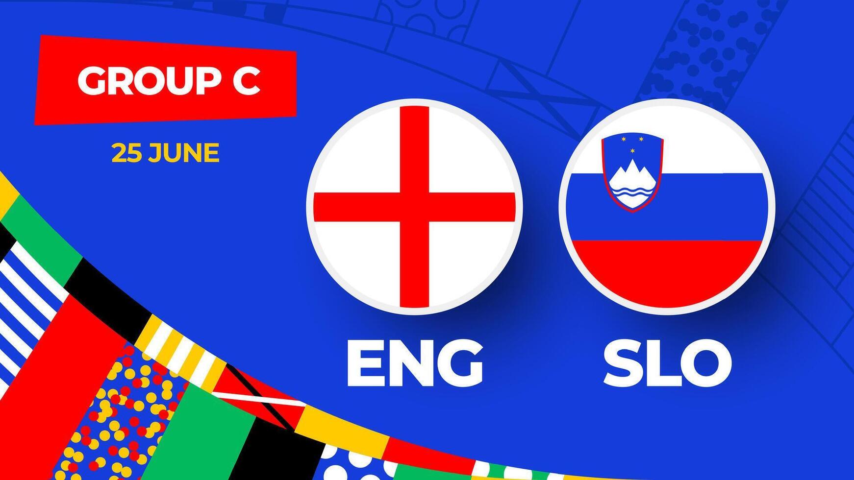 Engeland vs Slovenië Amerikaans voetbal 2024 bij elkaar passen versus. 2024 groep stadium kampioenschap bij elkaar passen versus teams intro sport achtergrond, kampioenschap wedstrijd vector