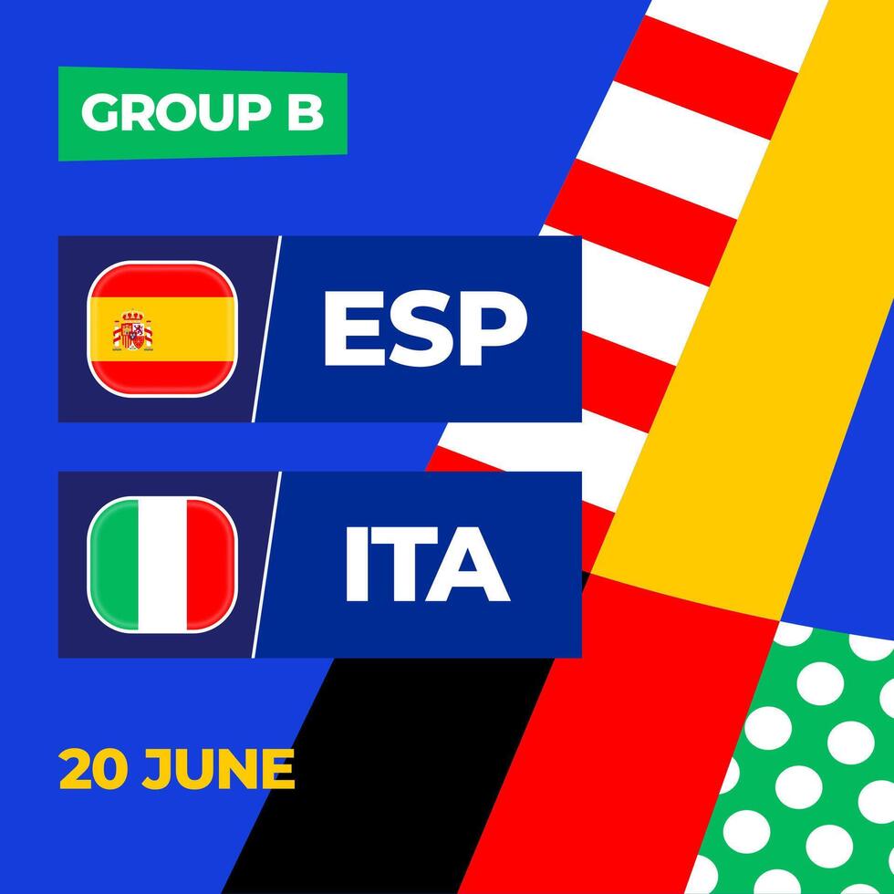 Spanje vs Italië Amerikaans voetbal 2024 bij elkaar passen versus. 2024 groep stadium kampioenschap bij elkaar passen versus teams intro sport achtergrond, kampioenschap wedstrijd vector