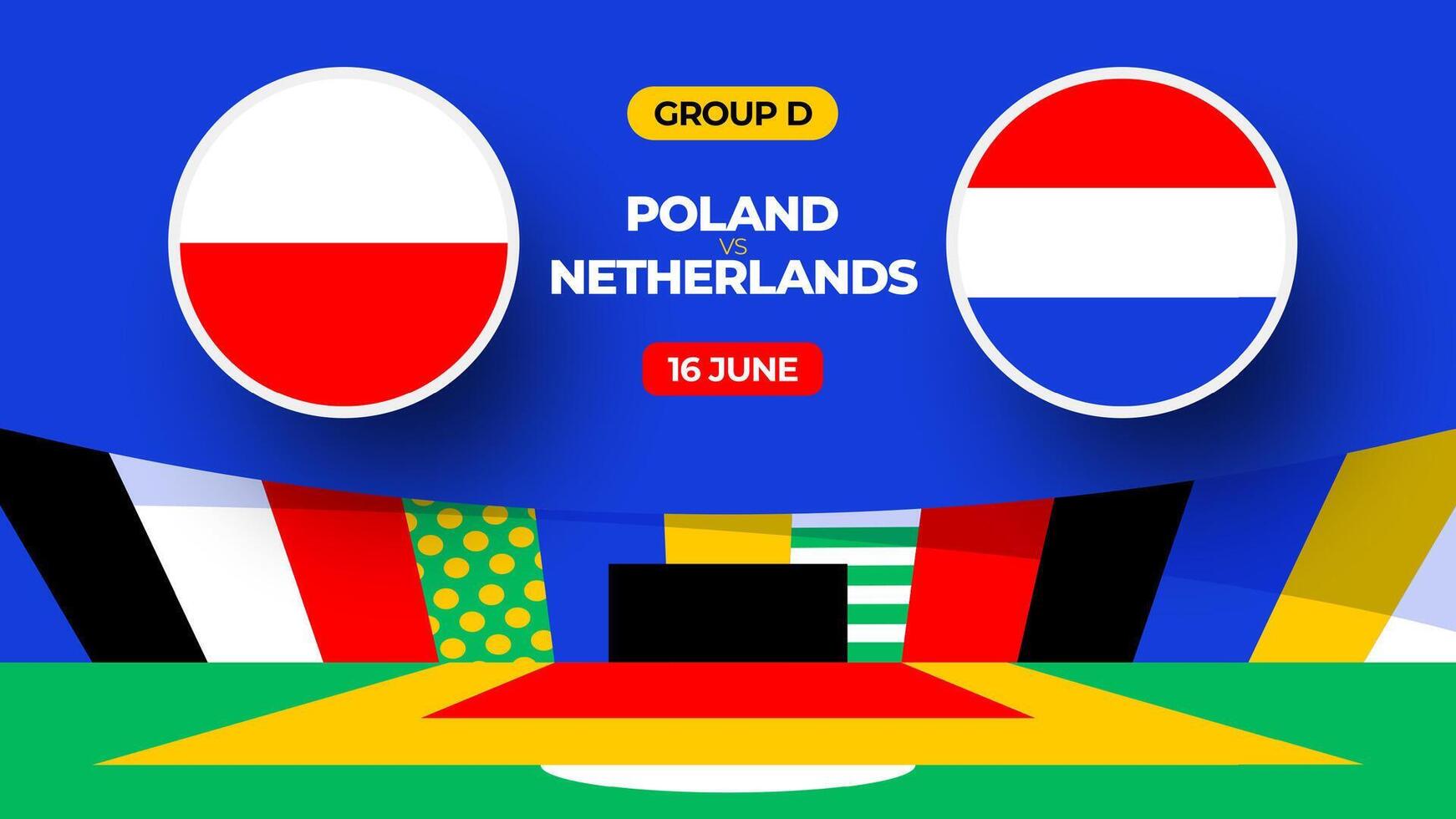 Polen vs Nederland Amerikaans voetbal 2024 bij elkaar passen versus. 2024 groep stadium kampioenschap bij elkaar passen versus teams intro sport achtergrond, kampioenschap wedstrijd vector