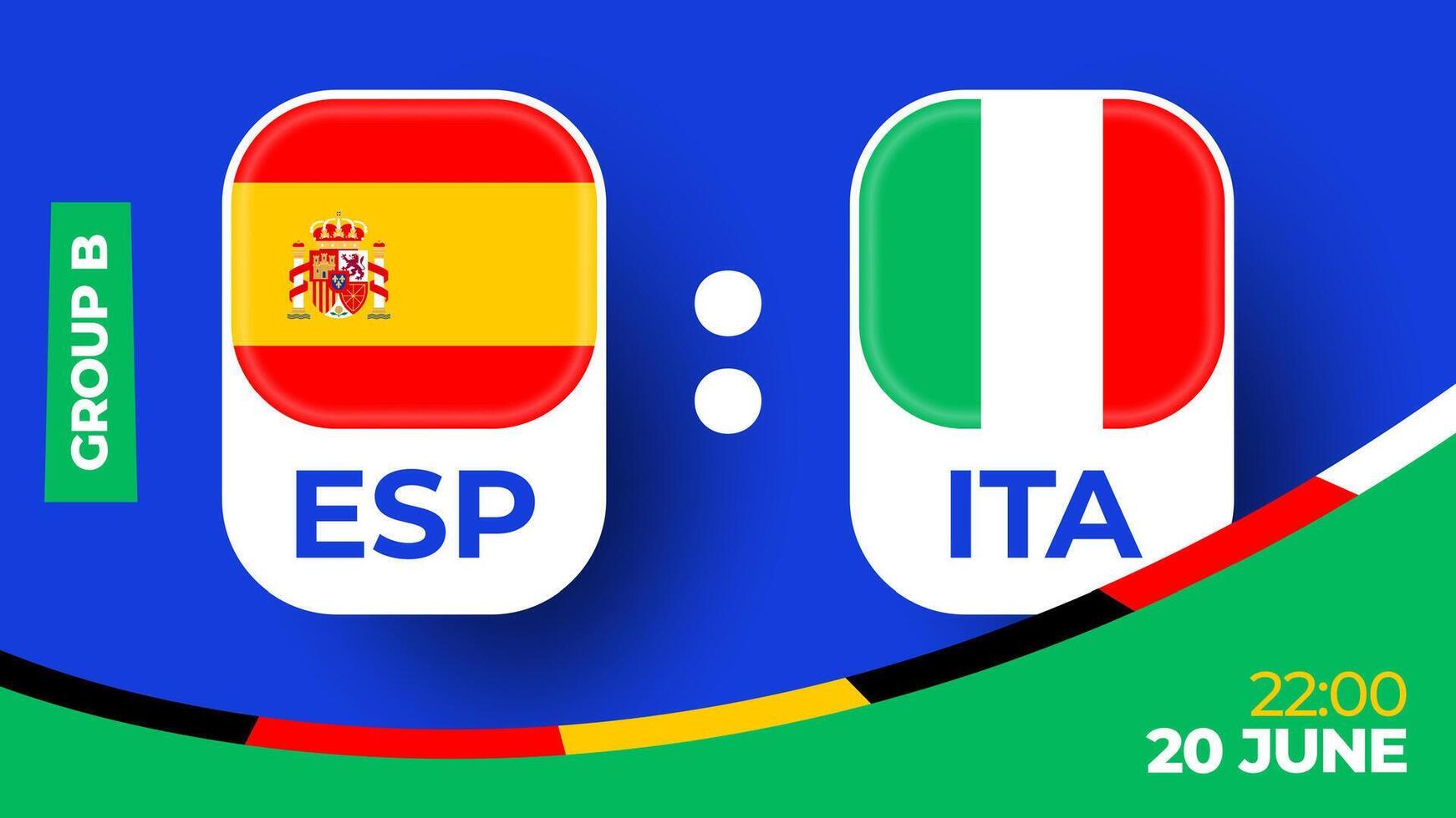 Spanje vs Italië Amerikaans voetbal 2024 bij elkaar passen versus. 2024 groep stadium kampioenschap bij elkaar passen versus teams intro sport achtergrond, kampioenschap wedstrijd vector