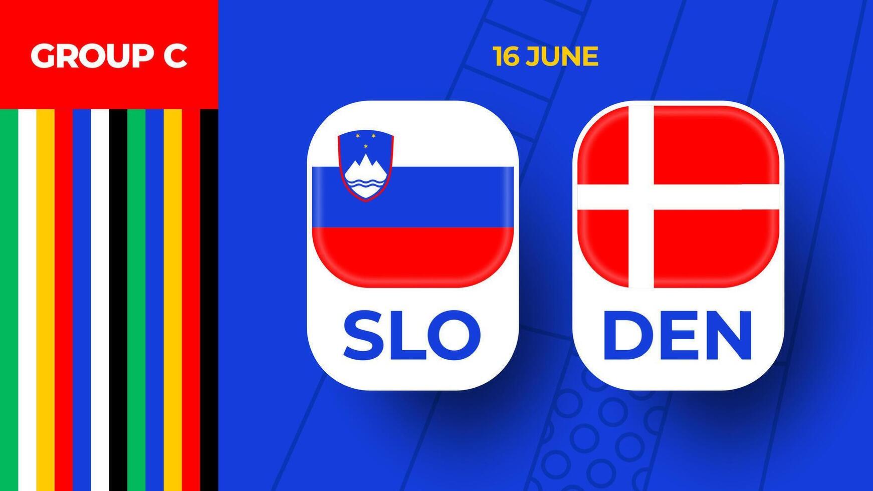 Slovenië vs Denemarken Amerikaans voetbal 2024 bij elkaar passen versus. 2024 groep stadium kampioenschap bij elkaar passen versus teams intro sport achtergrond, kampioenschap wedstrijd vector