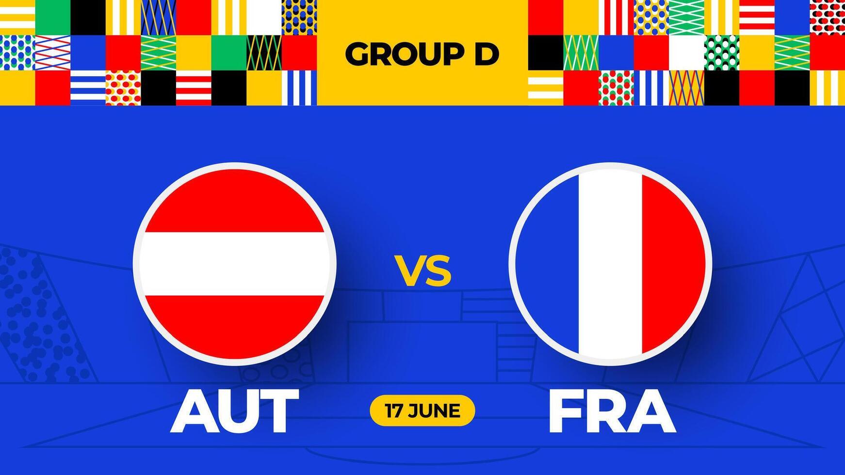 Oostenrijk vs Frankrijk Amerikaans voetbal 2024 bij elkaar passen versus. 2024 groep stadium kampioenschap bij elkaar passen versus teams intro sport achtergrond, kampioenschap wedstrijd vector