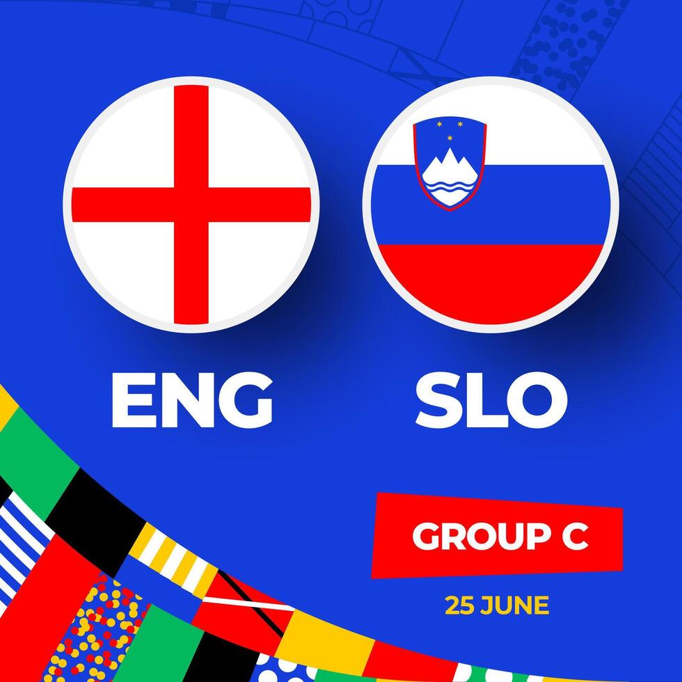 Engeland vs Slovenië Amerikaans voetbal 2024 bij elkaar passen versus. 2024 groep stadium kampioenschap bij elkaar passen versus teams intro sport achtergrond, kampioenschap wedstrijd vector