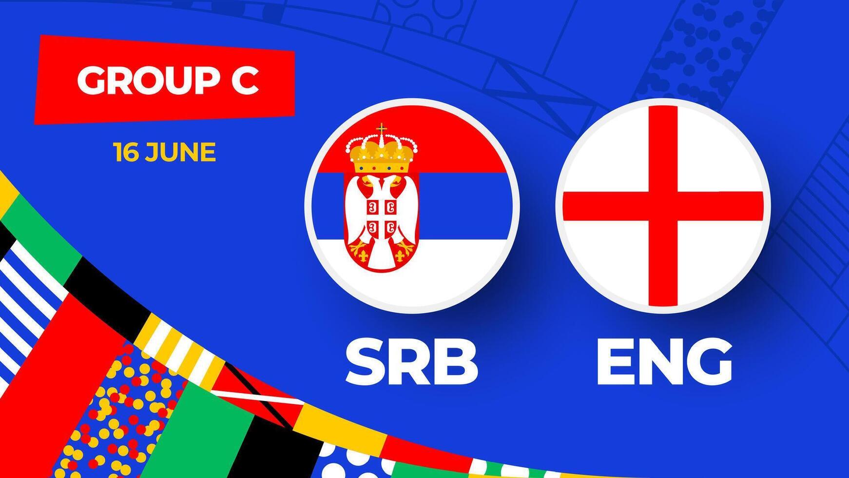 Servië vs Engeland Amerikaans voetbal 2024 bij elkaar passen versus. 2024 groep stadium kampioenschap bij elkaar passen versus teams intro sport achtergrond, kampioenschap wedstrijd vector