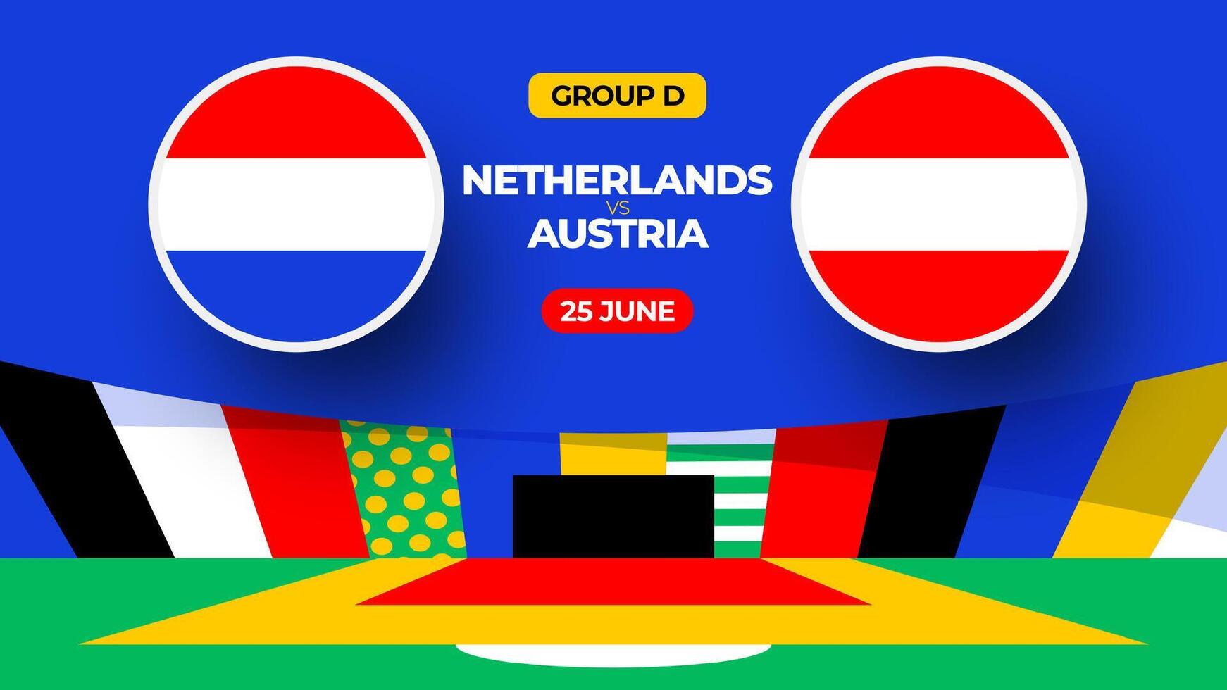 Nederland vs Oostenrijk Amerikaans voetbal 2024 bij elkaar passen versus. 2024 groep stadium kampioenschap bij elkaar passen versus teams intro sport achtergrond, kampioenschap wedstrijd vector