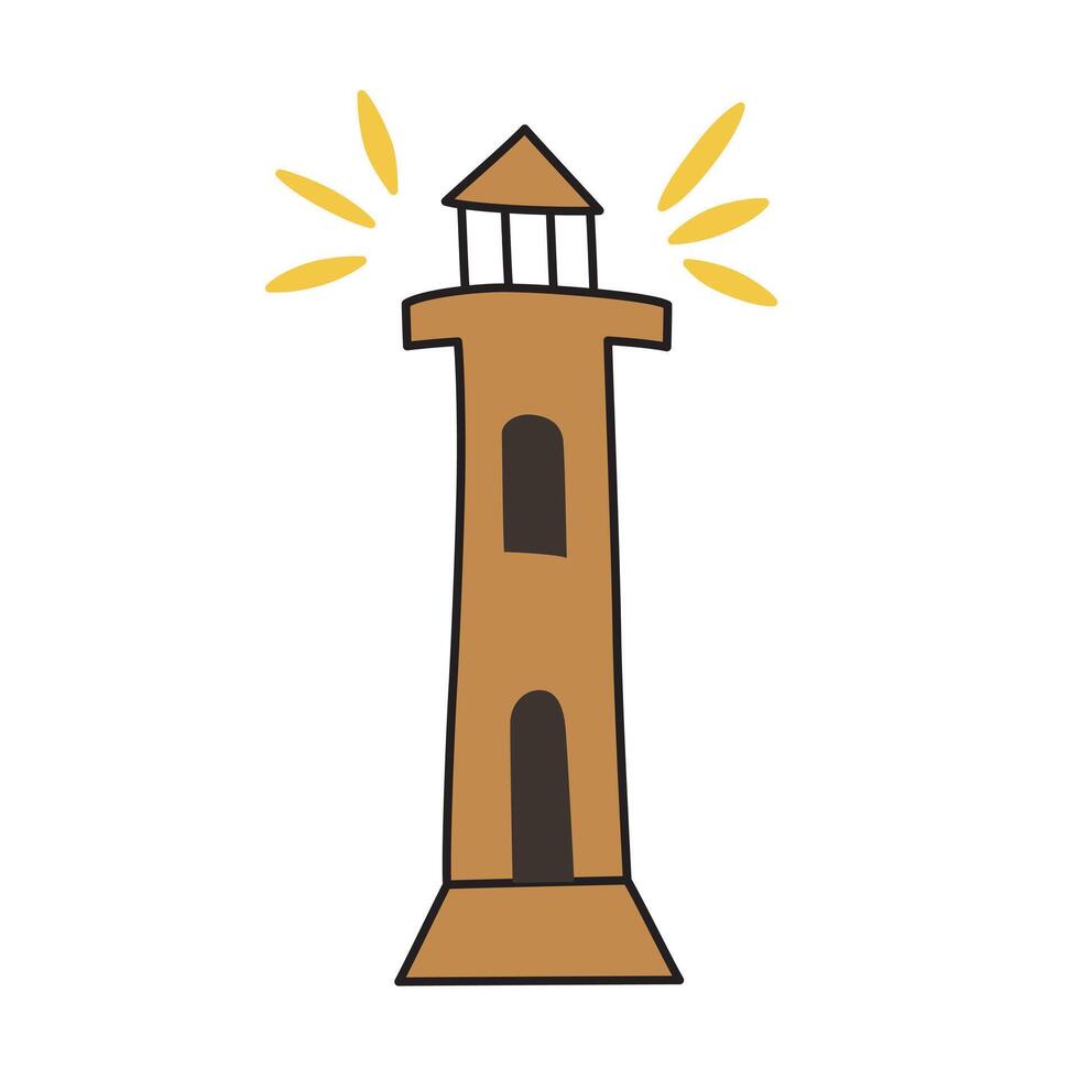 vuurtoren icoon, illustratie van architectuur mijlpaal, hand- getrokken toren tekening, schattig gebouw Aan kust, marinier landen symbool, op reis in zomer, tekenfilm element met licht vector
