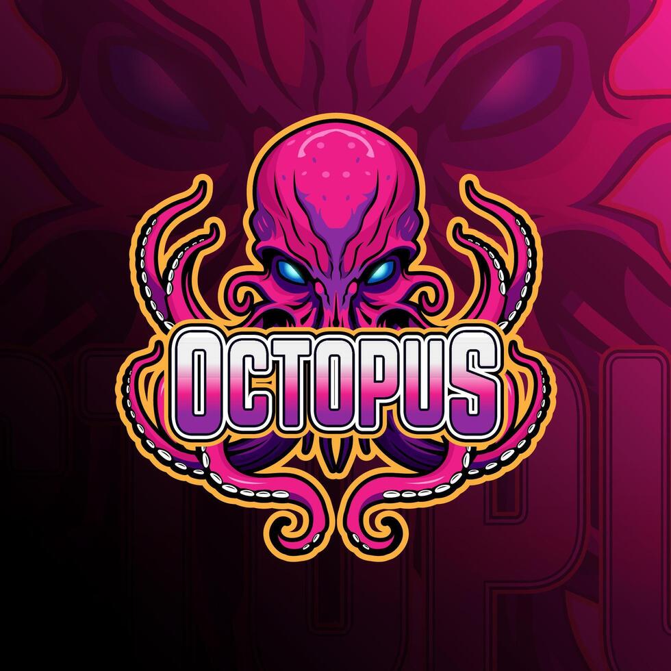 Octopus mascotte logo ontwerp voor insigne, embleem, esport en t-shirt het drukken vector