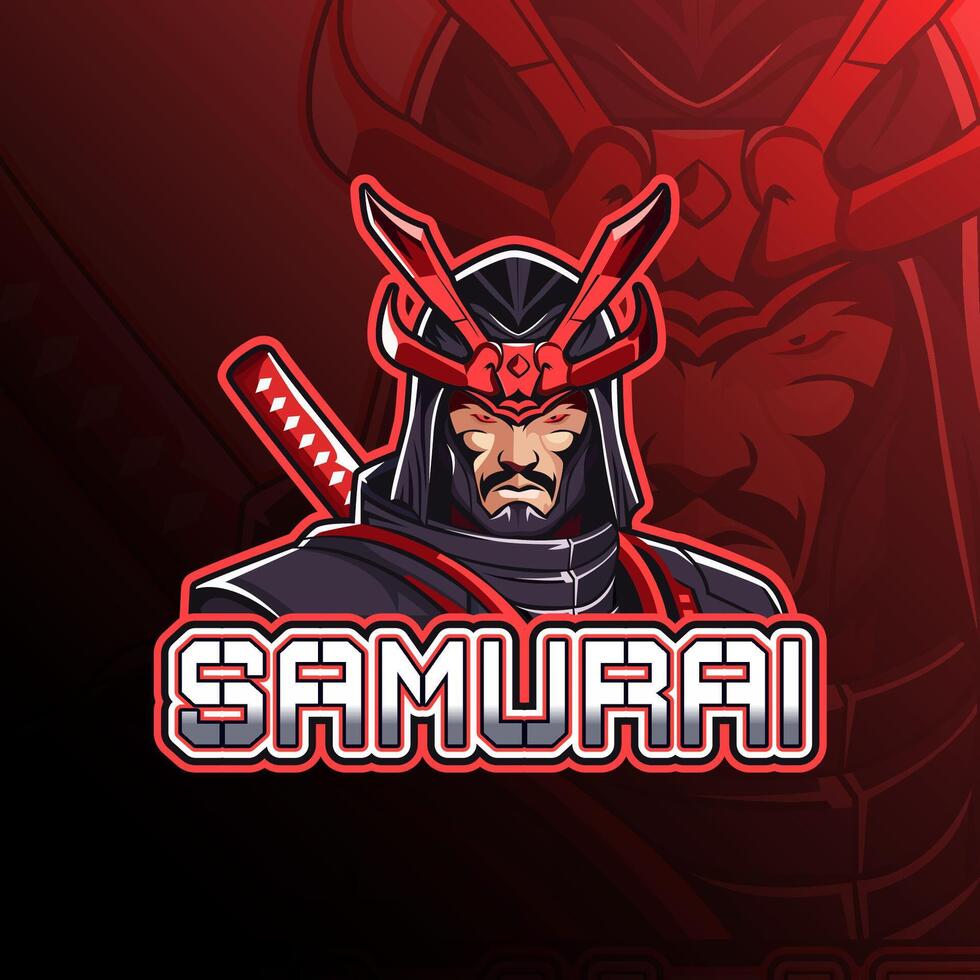 samurai met katana zwaard mascotte logo ontwerp voor insigne, embleem, esport en t-shirt het drukken vector