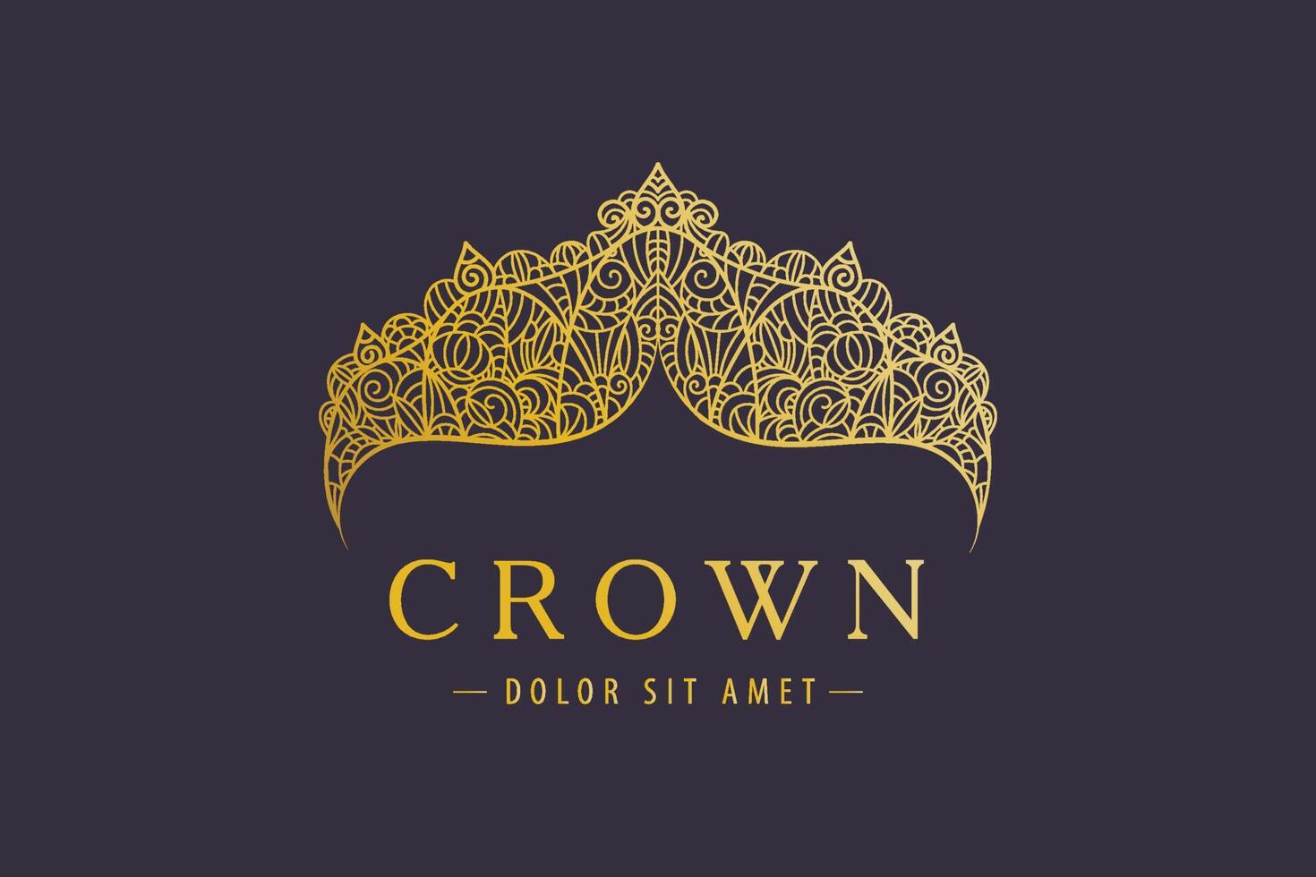 abstract luxe, Koninklijk gouden bedrijf logo icoon ontwerp. elegant kroon, tiara, diadeem premie symbool. hand- getrokken kant sieraden, Arabisch, restaurant, hotel logo. vector