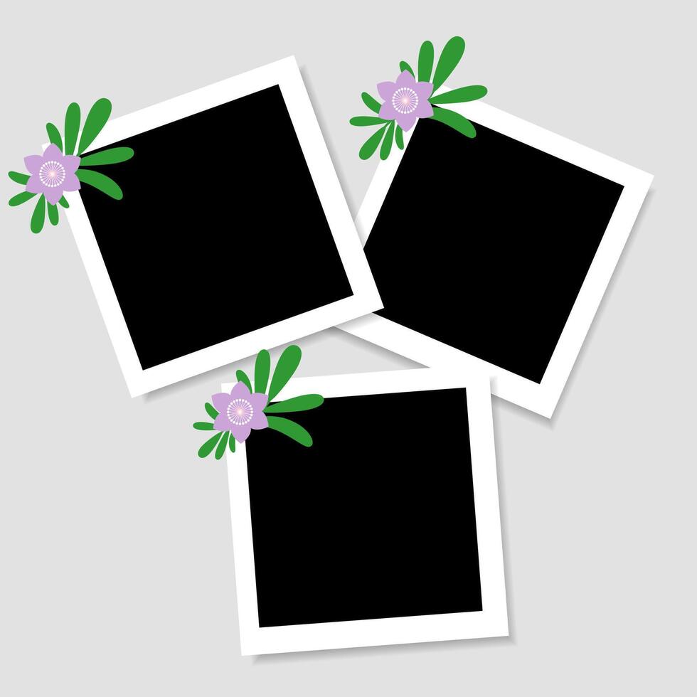 reeks van foto kader mockup plakboek met schaduwen, bladeren en bloemen Aan achtergrond. illustratie vector