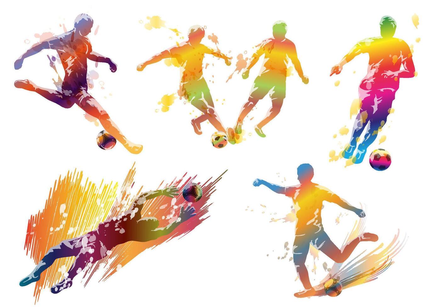 voetbal spelers kleurrijk silhouet illustratie reeks geïsoleerd Aan een wit achtergrond. vector