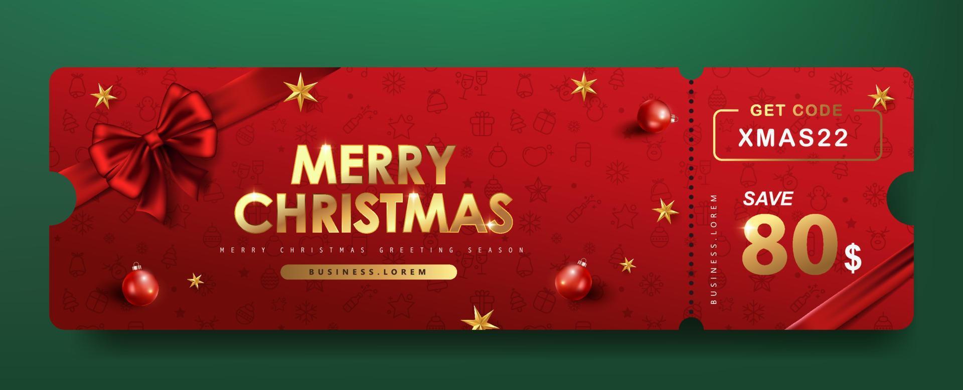 merry christmas gift promotion coupon banner met feestelijke decoratie vector