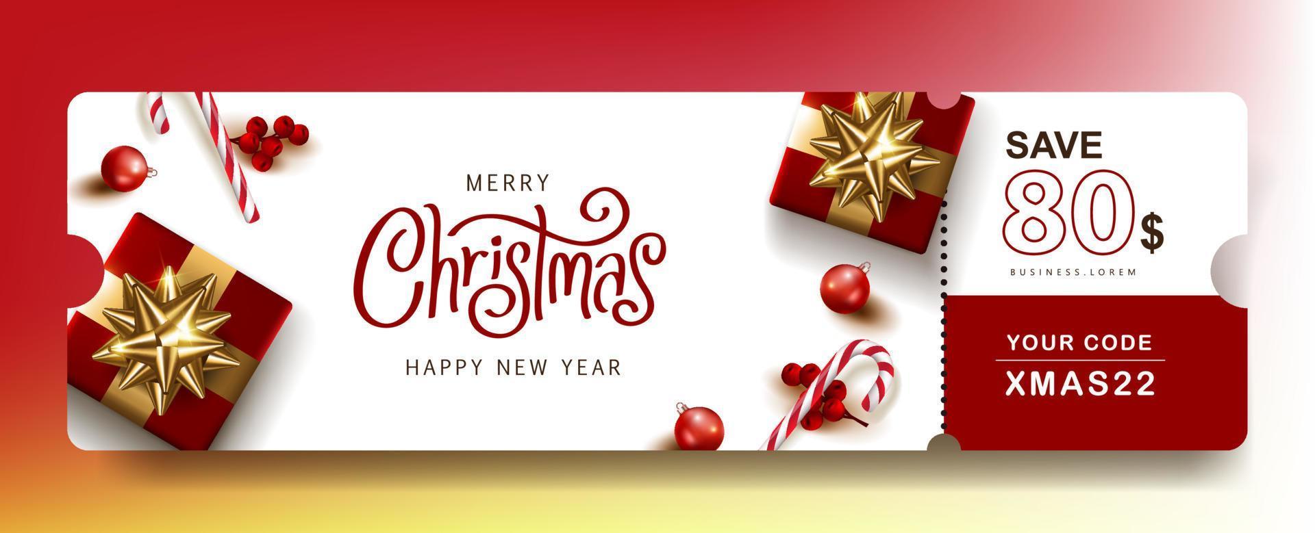 merry christmas gift promotion coupon banner met feestelijke decoratie vector