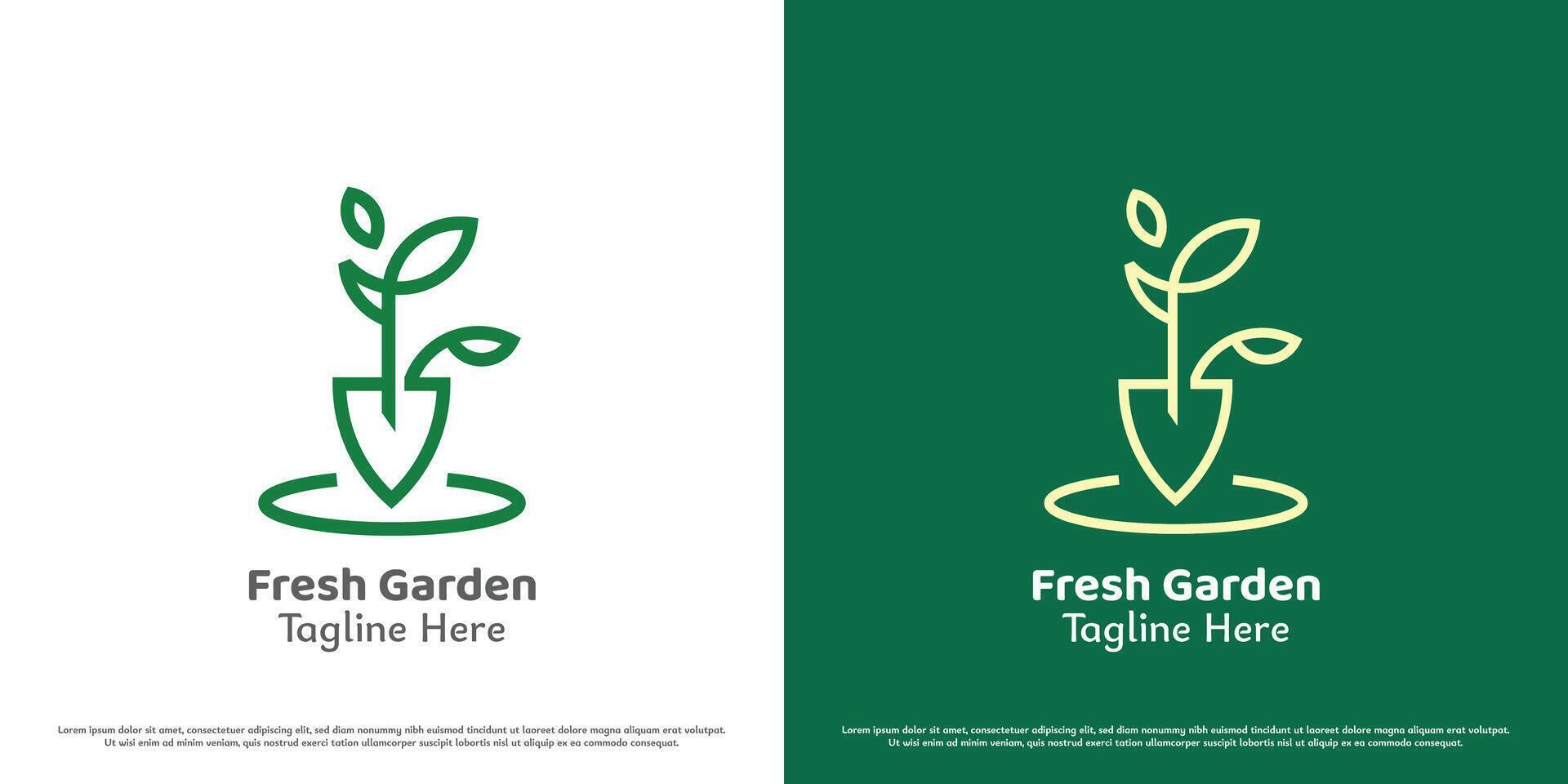 Schep blad fabriek logo ontwerp illustratie. lineair boom gebladerte park tuin groen groenblijvend bio land- gazon vers zaad bloemblad toenemen gebladerte. gemakkelijk minimaal minimalistische modern abstract natuur icoon symbool. vector