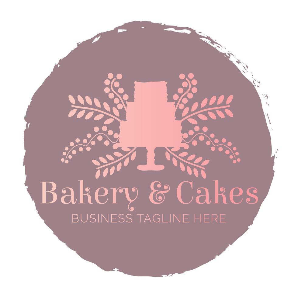 roze bakkerij en cakes mooi hoor ronde insigne logo ontwerp vector
