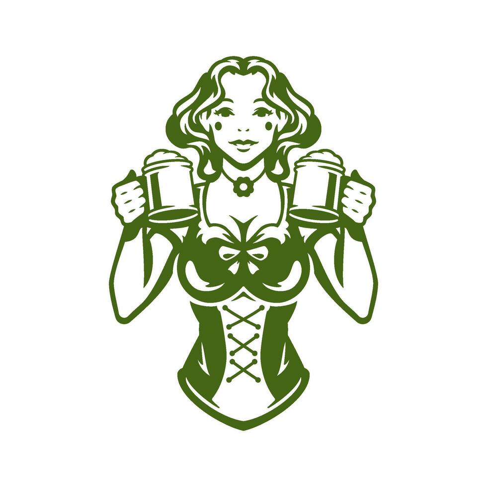 heilige Patrick dag Iers vrouw proost bier mok feest alcohol drank wijnoogst icoon vector vlak