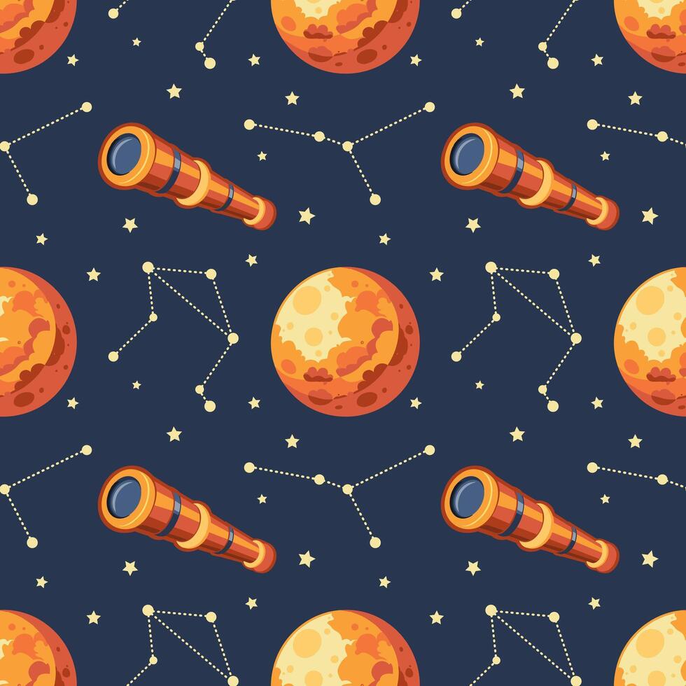 naadloos patroon, telescoop, planeet en zonne- verduistering maan. achtergrond voor kinderen, scrapbooken, kinderen kamer. vector