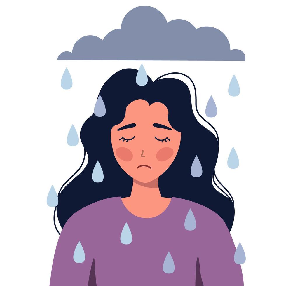 verdrietig vrouw, depressie, melancholie. illustratie vector