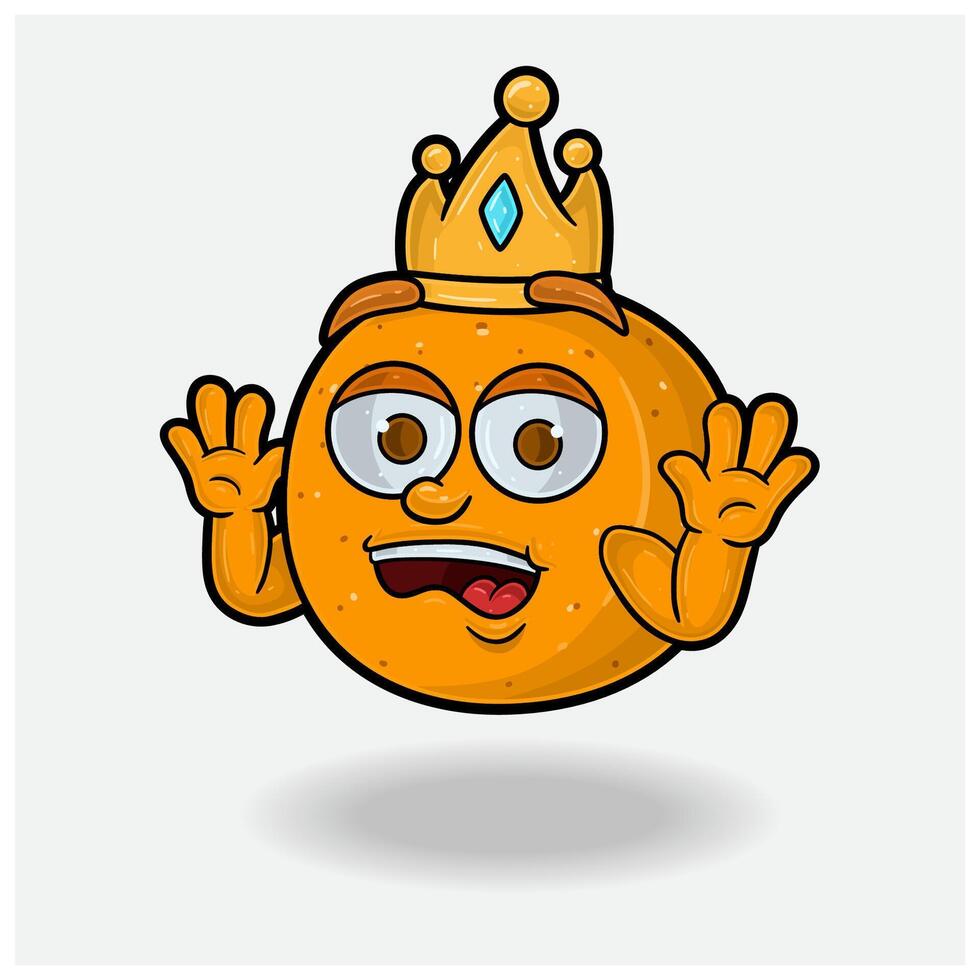 geschokt uitdrukking met oranje fruit kroon mascotte karakter tekenfilm. vector