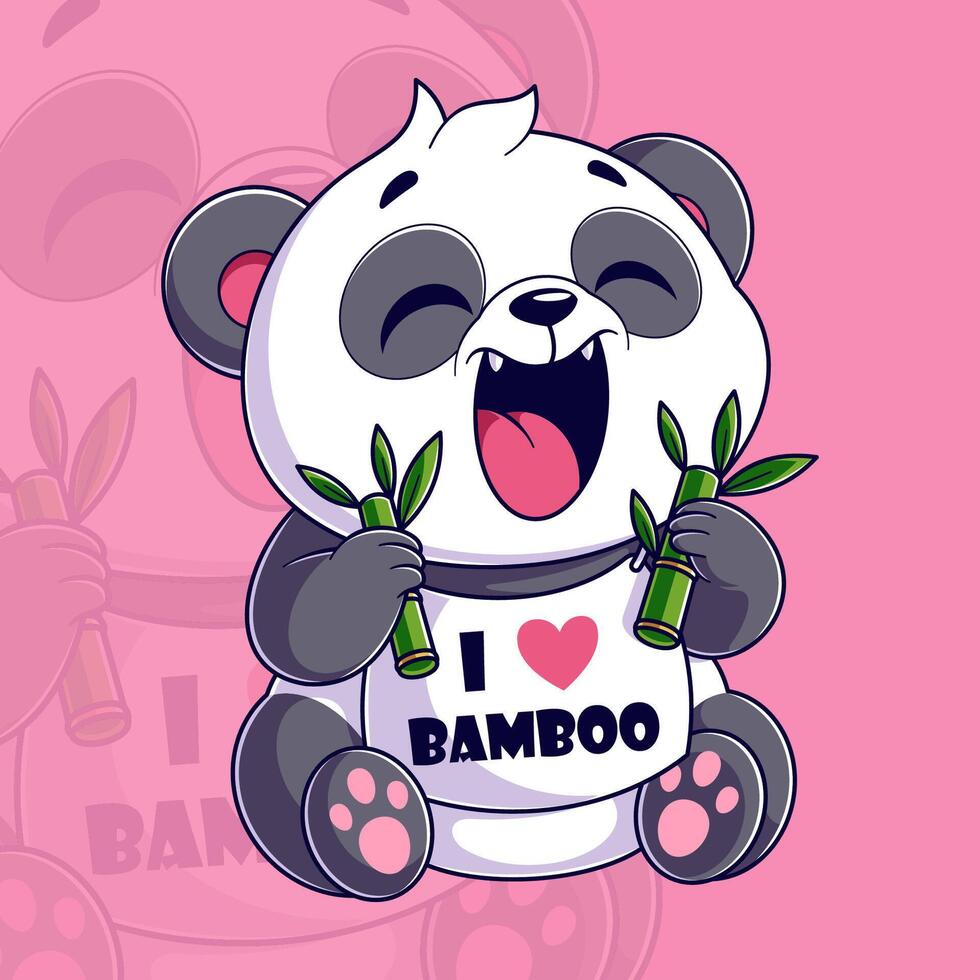 schattig panda zittend terwijl aan het eten bamboe vector