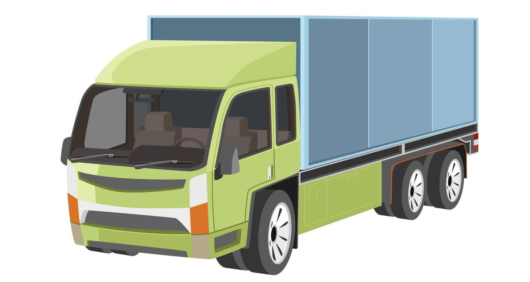 tekenfilm of illustratie van perspectief groot vrachtauto met container. kan zien interieur van auto met troosten en stoelen. geïsoleerd wit achtergrond. vector