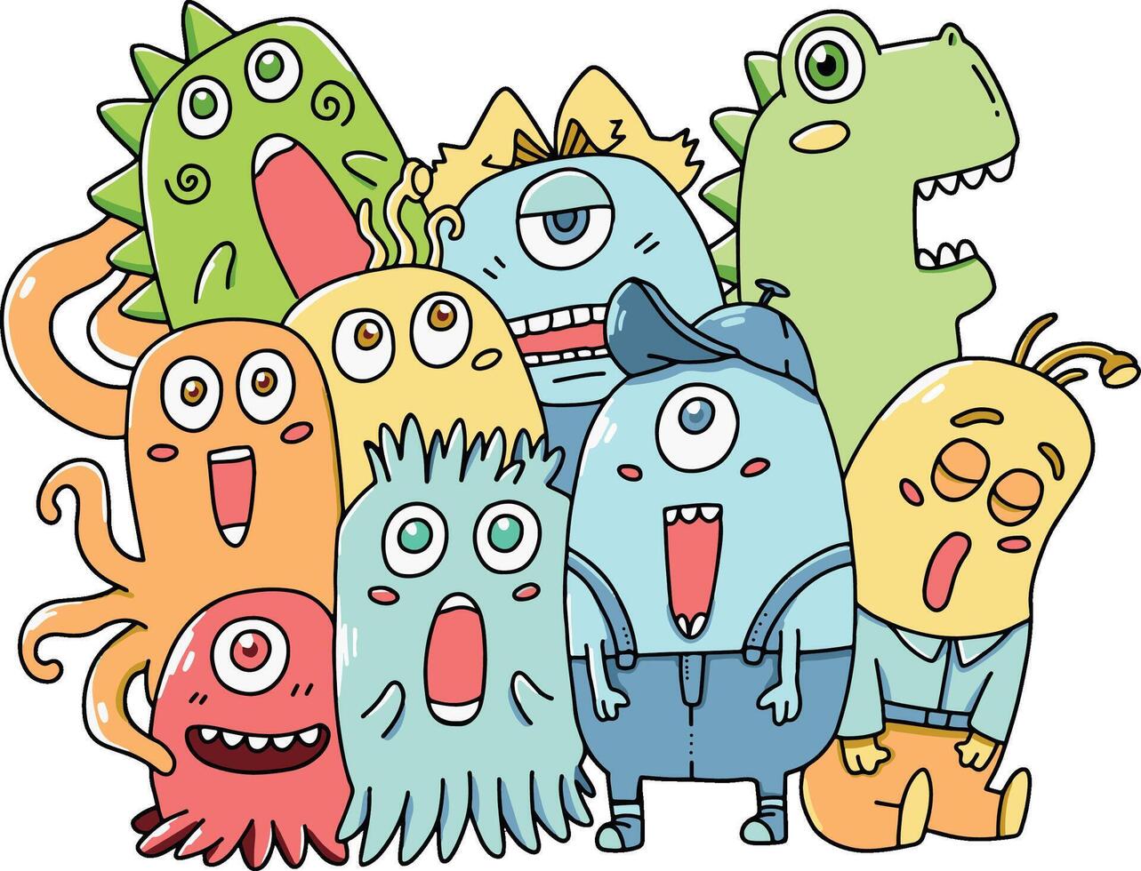 illustratie van een bundel van schattig monsters. tekening voor sticker, poster, achtergrond, enz vector