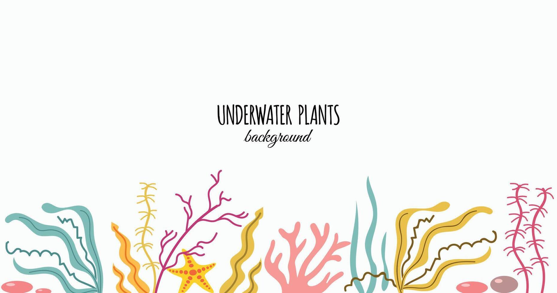 onderwater- planten hand- getrokken achtergrond banier vector