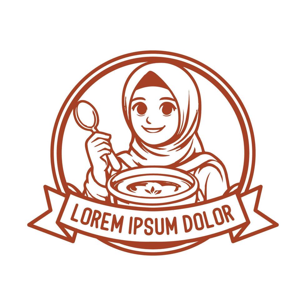 hijab moslim meisje Dames met lepel en mok voor Koken chef of catering voedsel vector