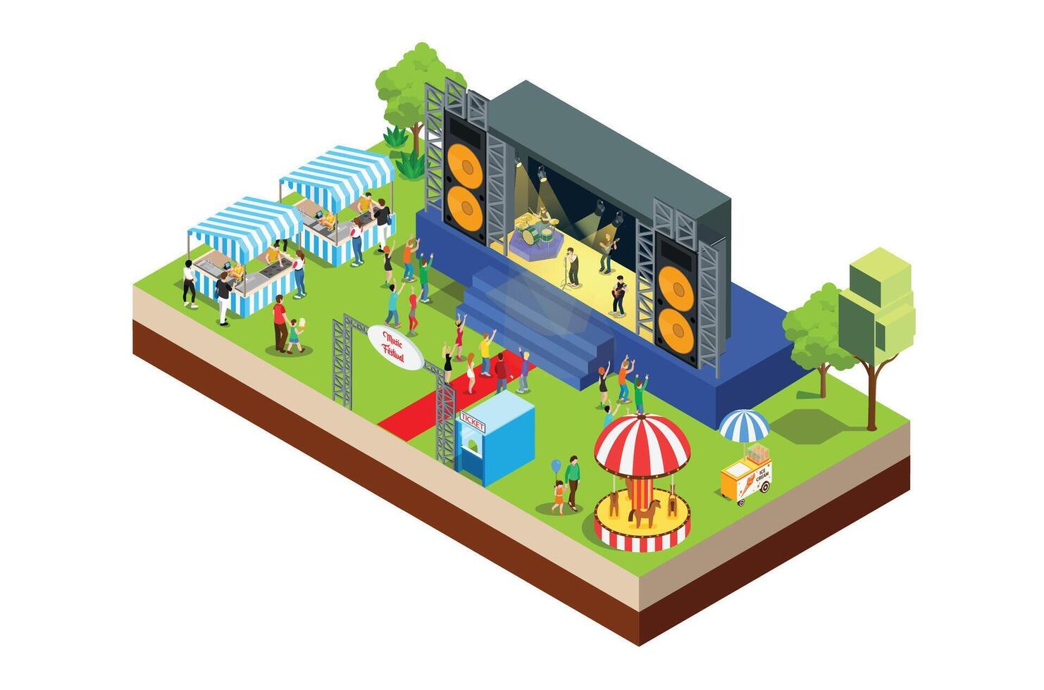 illustratie muziek- festival concept 3d isometrische visie vector