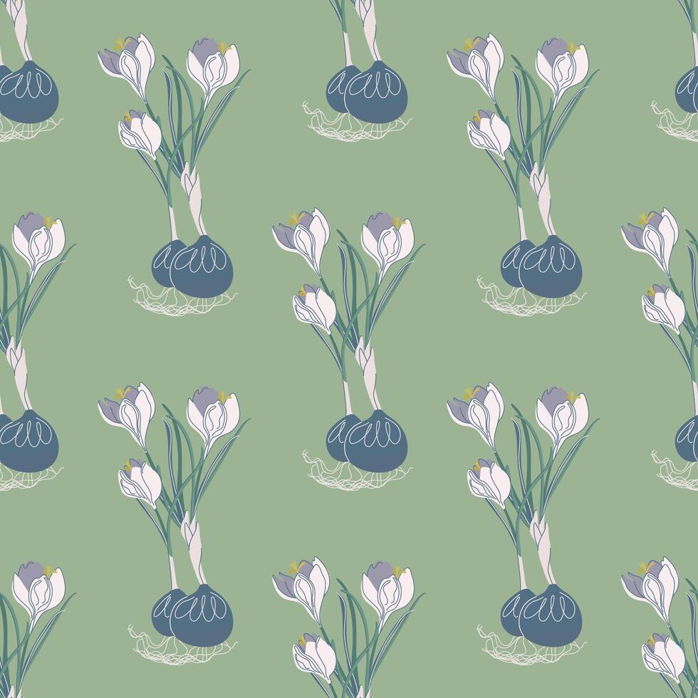bloemen naadloos patroon. modieus botanisch achtergrond met krokussen. voorjaar bloemen regeling. retro stijl afdrukken. hand- getrokken illustratie. vector