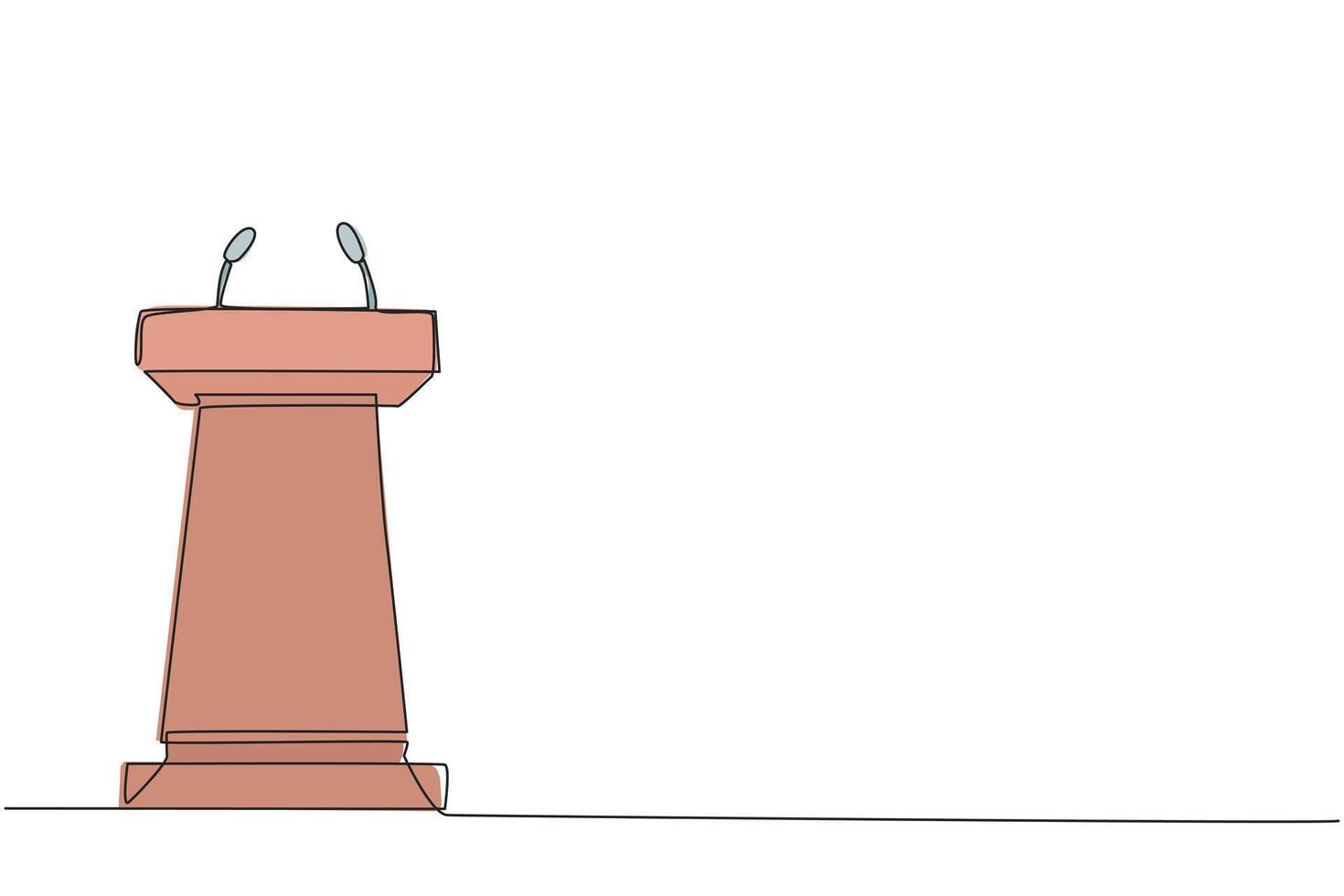 single een lijn tekening podium met twee microfoons. meestal gebruikt in toespraak of oratie. ook werk voor druk op releases. podium kan ook worden gebruikt voor debat. doorlopend lijn ontwerp grafisch illustratie vector