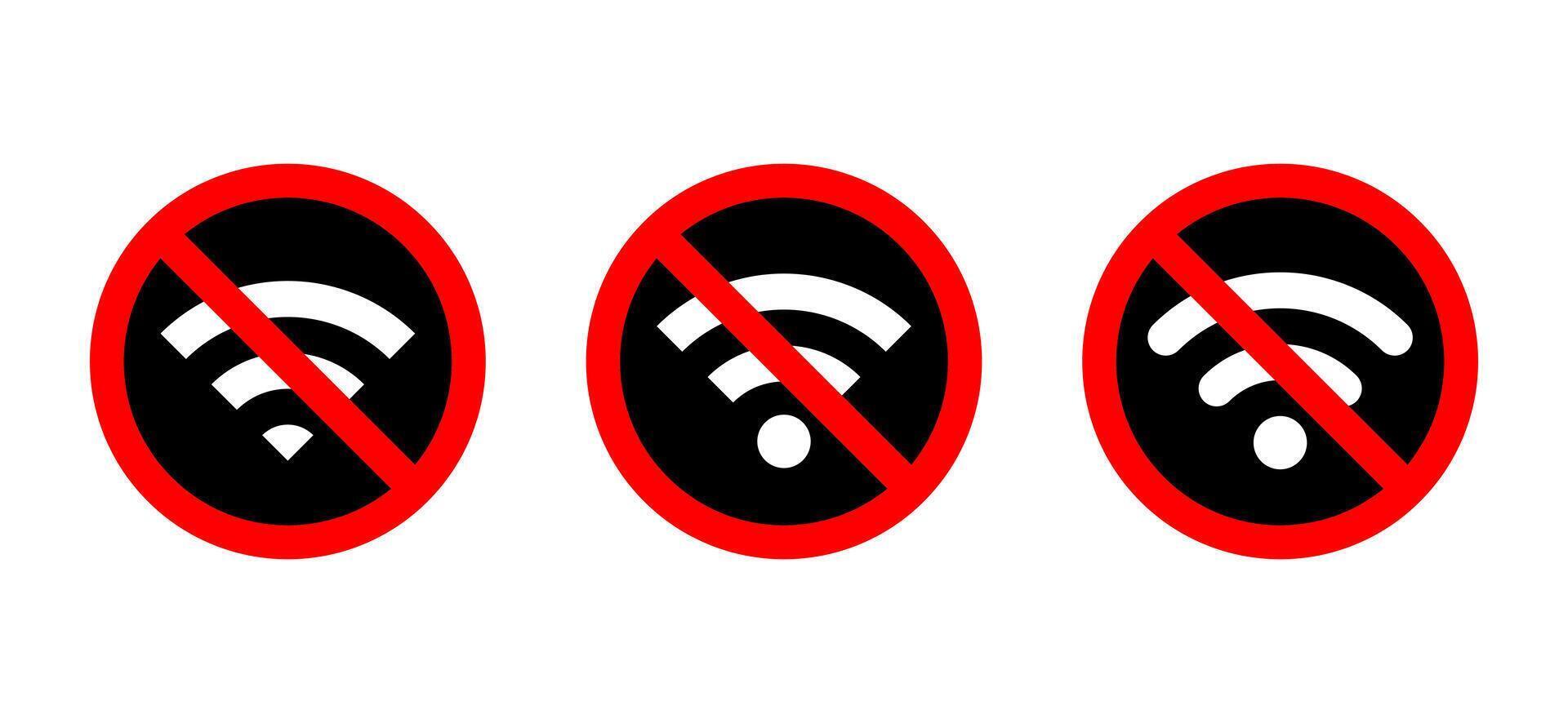 reeks van Nee Wifi zone teken icoon. draadloze netwerk met verbod symbool vector
