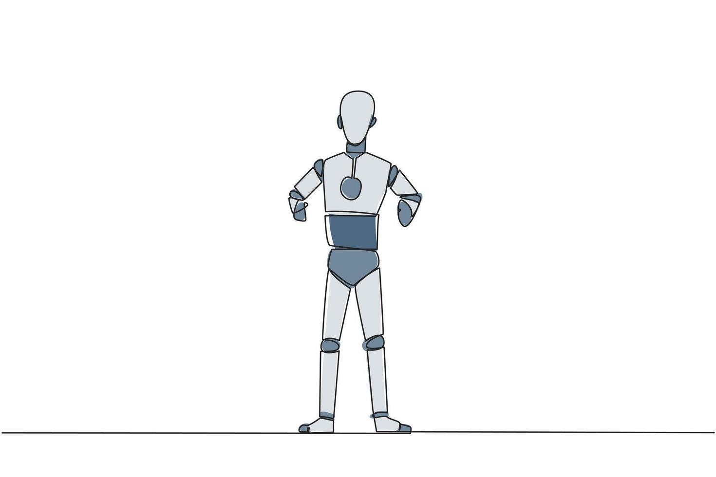 single doorlopend lijn tekening slim robot staand Rechtdoor. overleven inflatie en pandemieën. op zoek naar de toekomst van bedrijf is vol van hoopt van succes. techniek. een lijn ontwerp illustratie vector