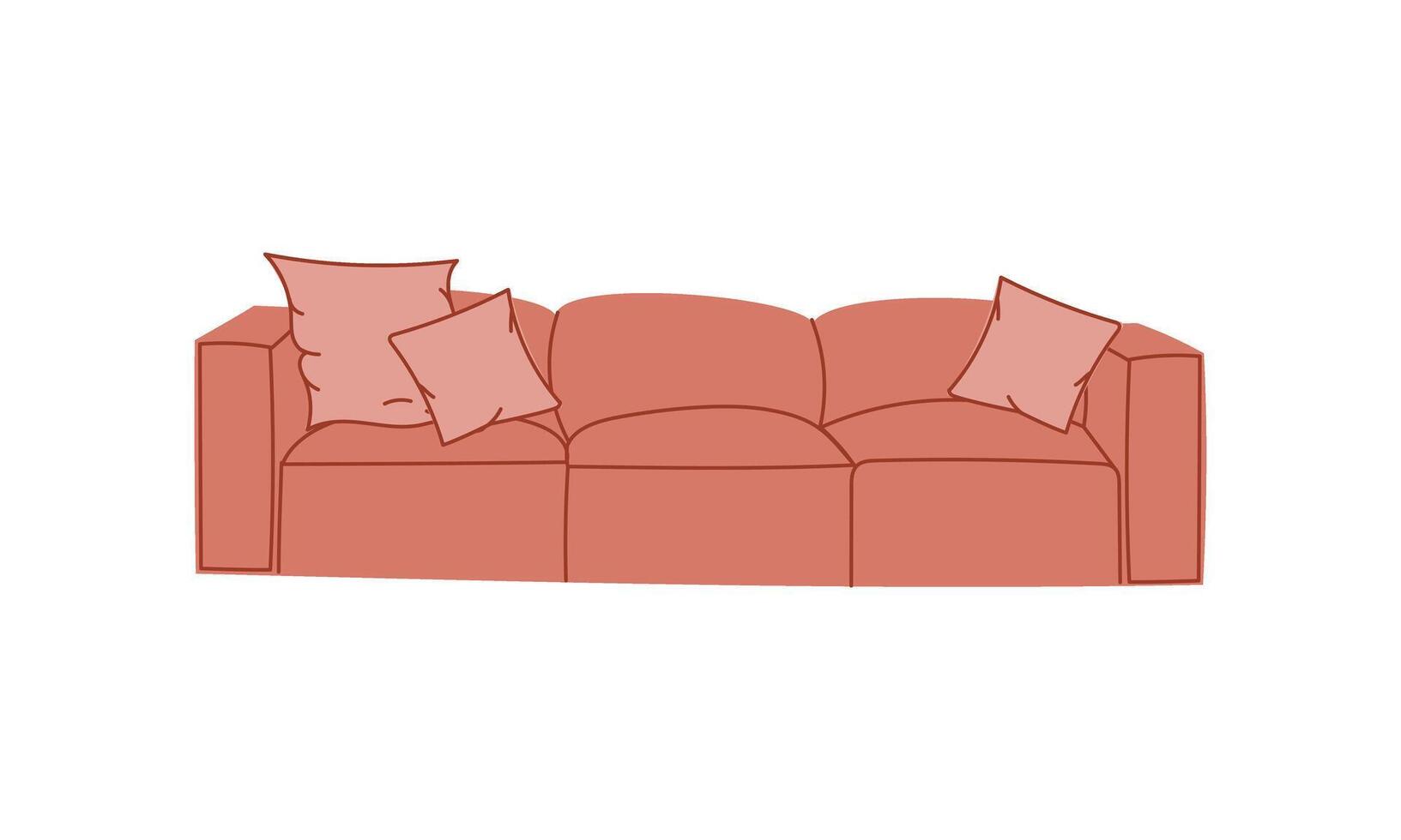 modieus roze sofa met retro stijl kussens. een modern verzameling van gestoffeerd meubilair. vlak illustratie vector