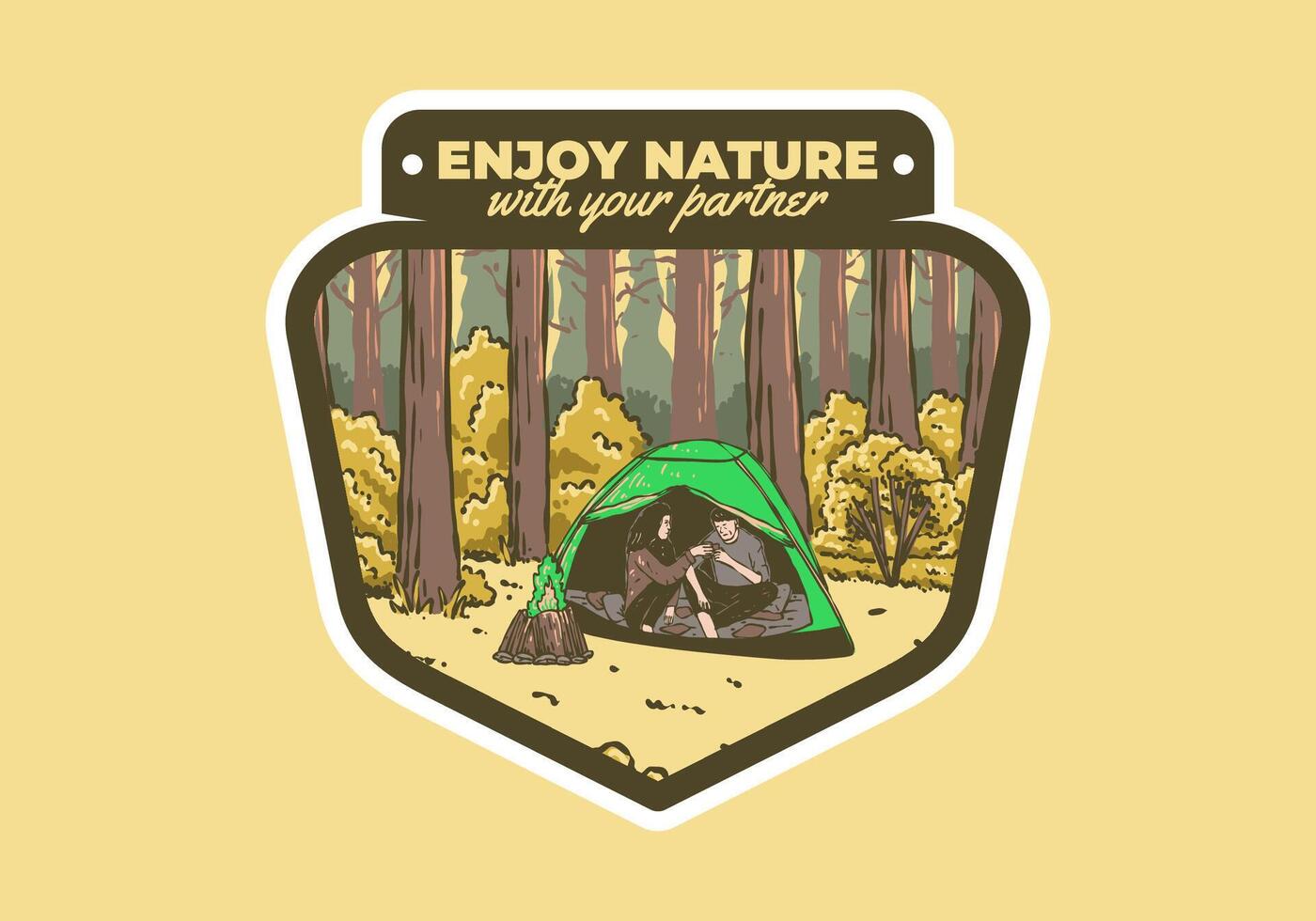 camping in natuur met partner. wijnoogst buitenshuis illustratie vector