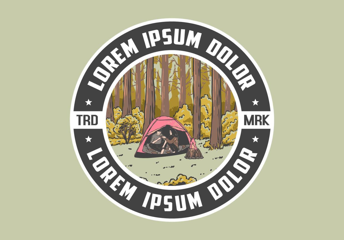 camping in natuur met partner. wijnoogst buitenshuis illustratie vector