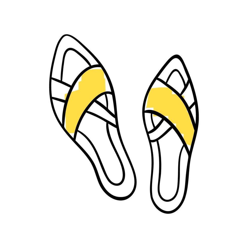 vrouwen zomer slippers. schattig strand schoenen. gemakkelijk icoon in boho stijl. item voor een reis. voorwerp voor zee vakantie. element voor seizoensgebonden ontwerp. clip art voor stickers, verpakking, ansichtkaarten. vector