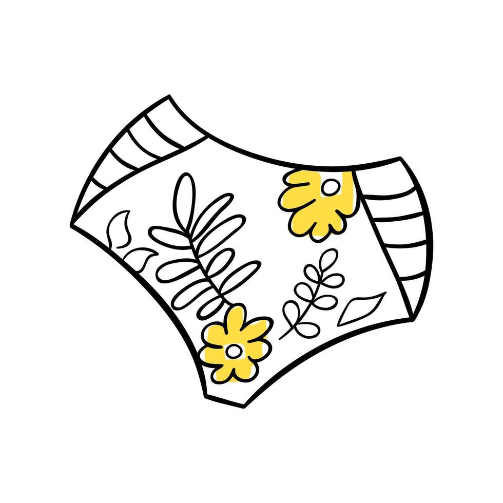 mooi vrouwen bikini slip. schattig zomer zwempak met bloemen afdrukken. een essentieel item voor een strand vakantie. gemakkelijk icoon in boho stijl. element voor de ontwerp van stickers, verpakking, affiches, tekens vector