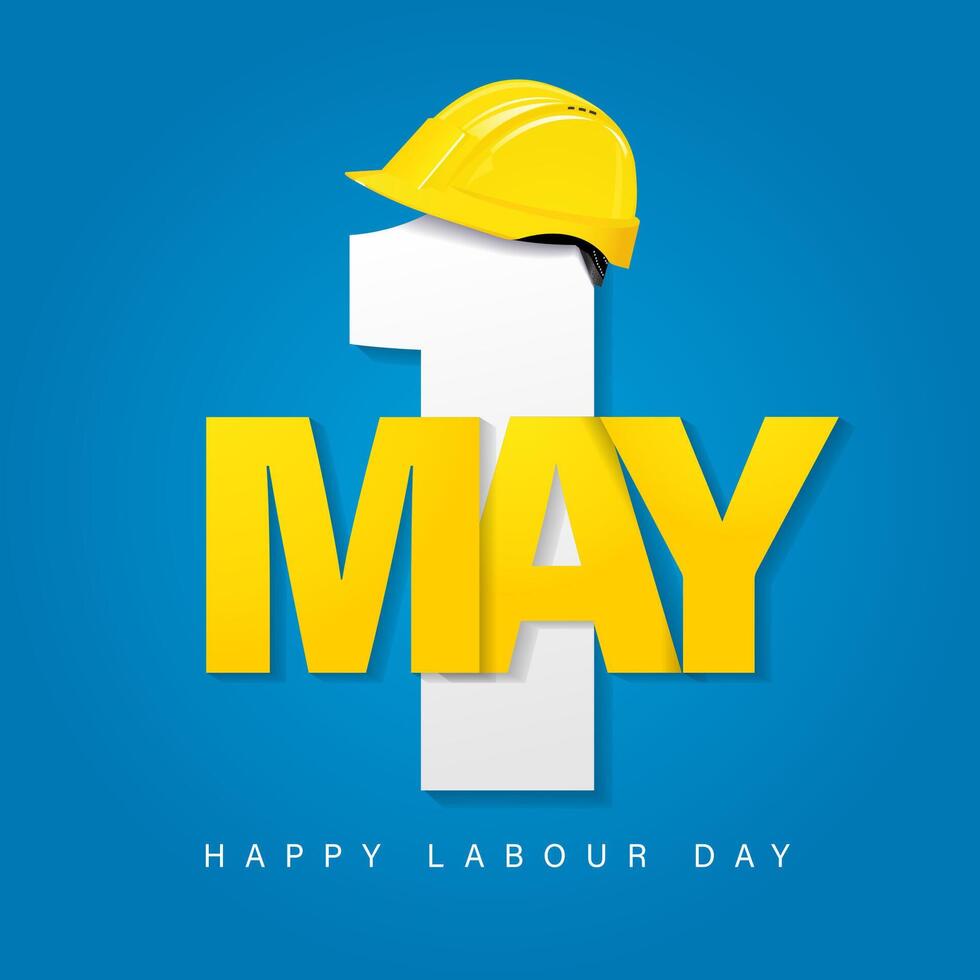 1e kunnen, gelukkig arbeid dag met geel arbeiders helm. Internationale arbeid dag illustratie vector