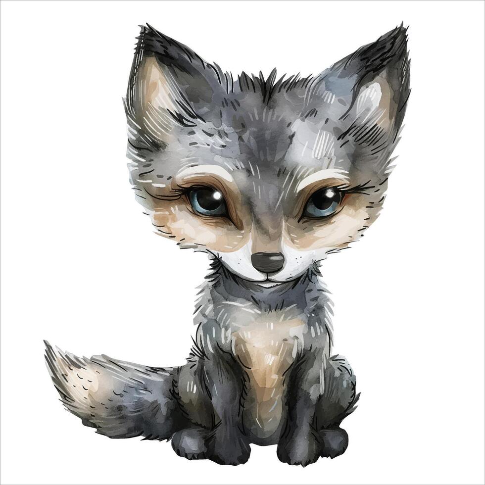 waterverf baby wolf. schattig weinig wolf in waterverf schilderij stijl. vector