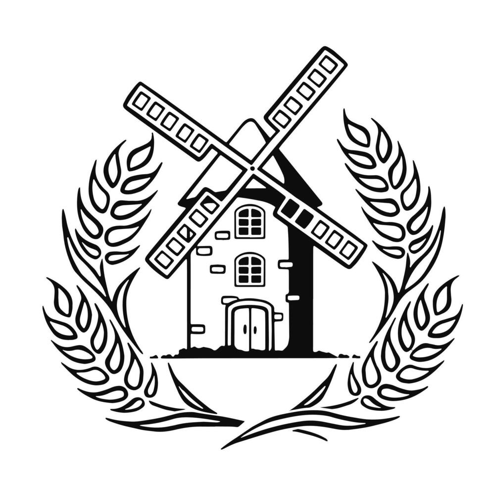 windmolen gekleurde bruin illustratie in wijnoogst stijl geïsoleerd Aan wit achtergrond. illustratie vector