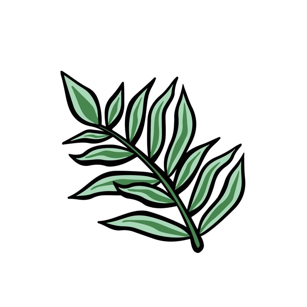 palm blad groen tekenfilm, hand- getrokken illustratie vector