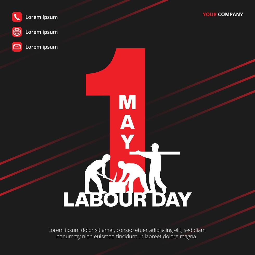 Internationale arbeiders dag of arbeid dag achtergrond met silhouet van arbeiders vector