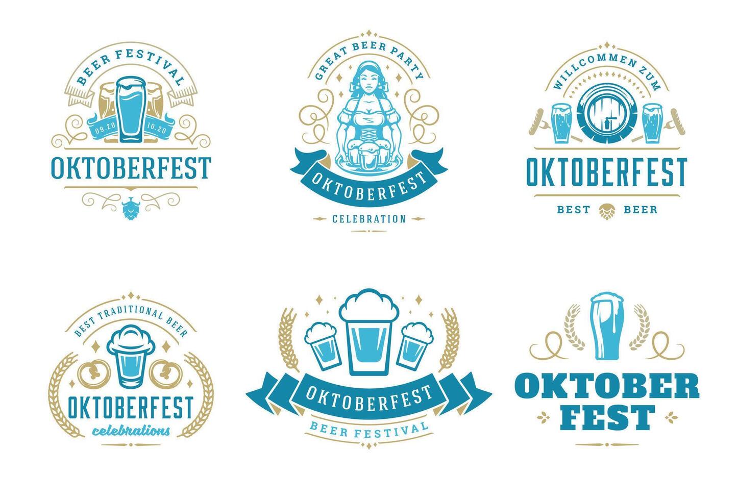 oktoberfeest badges en etiketten reeks wijnoogst typografisch ontwerp Sjablonen illustratie. vector